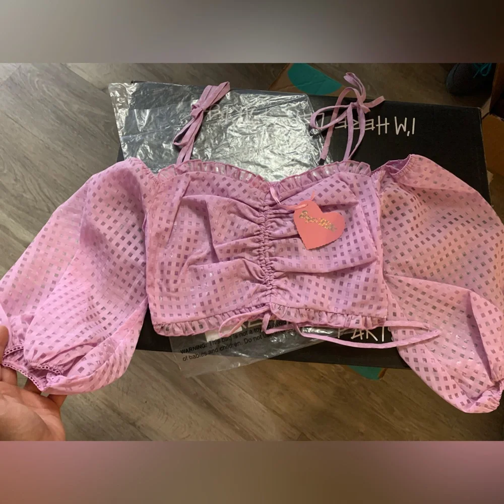 NWT Dolls Kills x Sugar Thrillz Made U Blush Gingham Crop Top Size Small - Picture 7 of 13